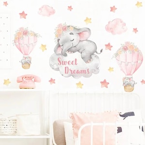 Cartoon Sweet Dreams Sticker Set Kids Wall Decal Elephant Hot Air Balloon Sticker Pack Baby Room Nursery Decoration Self-adhesive