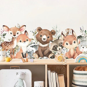 Bosdieren cartoon stickers set, muurstickers voor kinderen beer hert konijn kinderkamer decoratie muurstickers voor babykamer zelfklevend