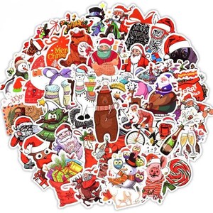 50 Cartoon Cute Sticker Pack with high-quality Funny Christmas Graffiti stickers | Perfect for Laptop New Year luggage Gift Set| Gift!