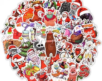 50 Cartoon Cute Sticker Pack with high-quality Funny Christmas Graffiti stickers | Perfect for Laptop New Year luggage Gift Set| Gift!