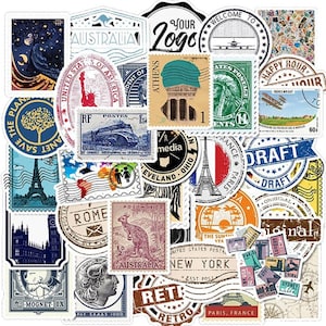 50 vinyl reisstickers pack DIY vintage paspoortstempelstickerset vakantiecadeau voor toerist - perfect voor bagage vakantie skateboard laptop
