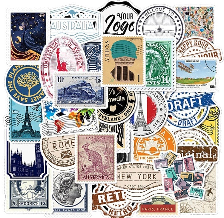 Cute Retro Travel Sticker Pack, Aesthetic Travel Planner, Kawaii