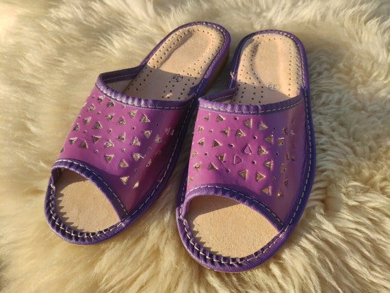 Purple open toe slippers hot sale