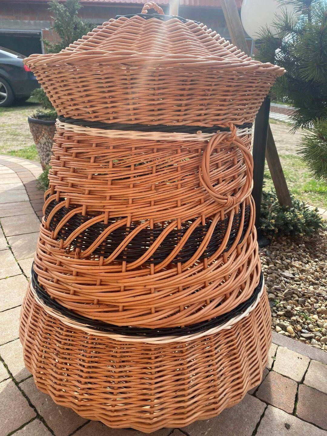 Handmade Round Natural Wicker Laundry Basket Woven Lidded Etsy