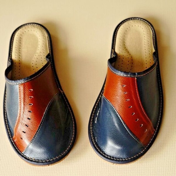 Pantoufles pour hommes | Chaussures confortables d'intérieur et d'extérieur |Cuir naturel| Chaussures de maison faites main de haute qualité | Bottes artisanales| Cadeau pour lui| Mules à enfiler