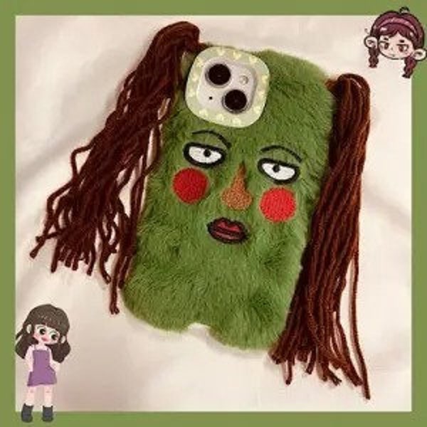 Quirky Cartoon Plush Braid Girl case for iPhone xs 7 8 11 12 13 14 15 pro promax