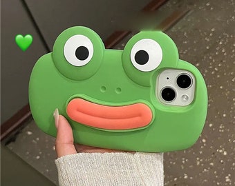 Quirky cartoon sausage mouth frog stand phone case for  For iPhone 15, 14, 13, 12, 11, XR, XS, X 8, 7 Plus, Pro, Max