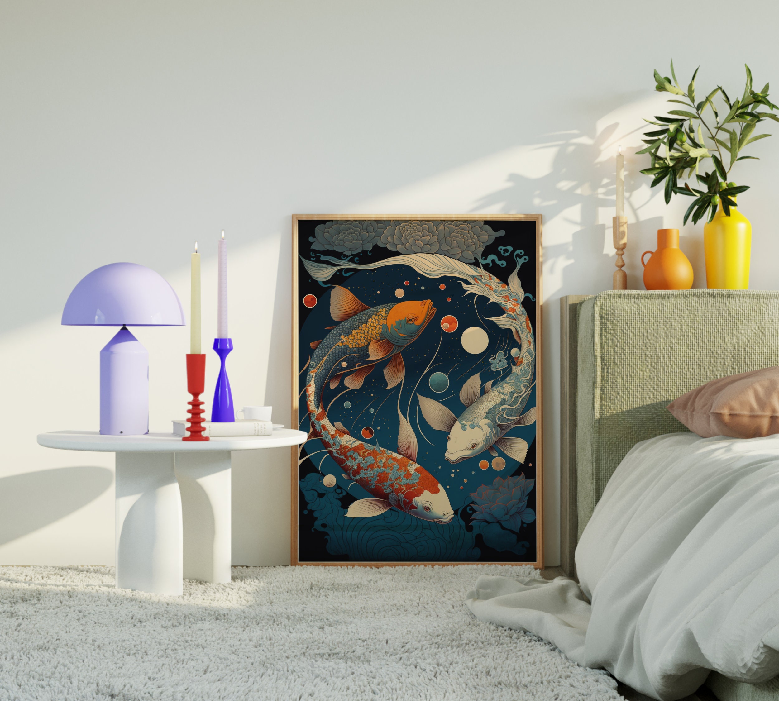 JAPANESE Koi Wall Art Koi Fish Wall Art Print Instant Etsy