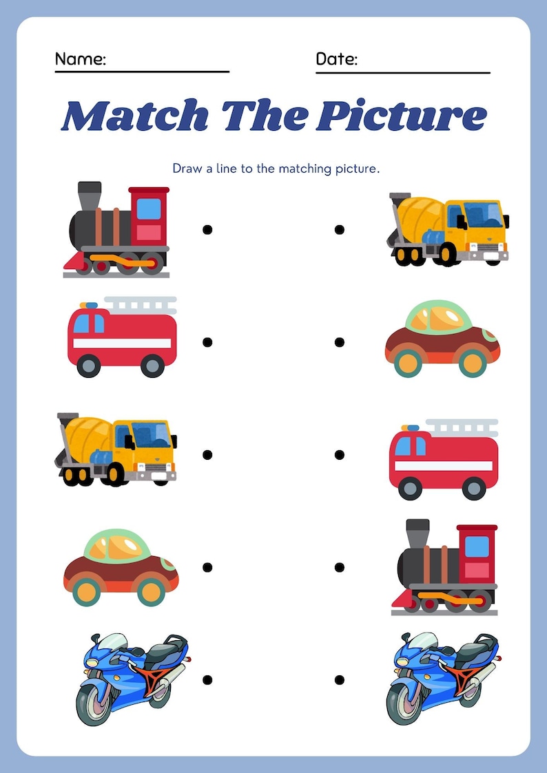 Matching Worksheet for Kids - Etsy