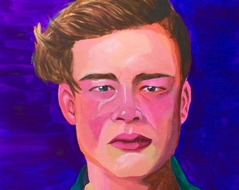 Sad Boy painting, reproduction of an acrylic painting representing a portrait of a boy