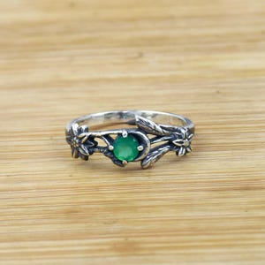 Green Onyx Floral Ring: 925 Sterling Silver leaves Tree Branch Ring