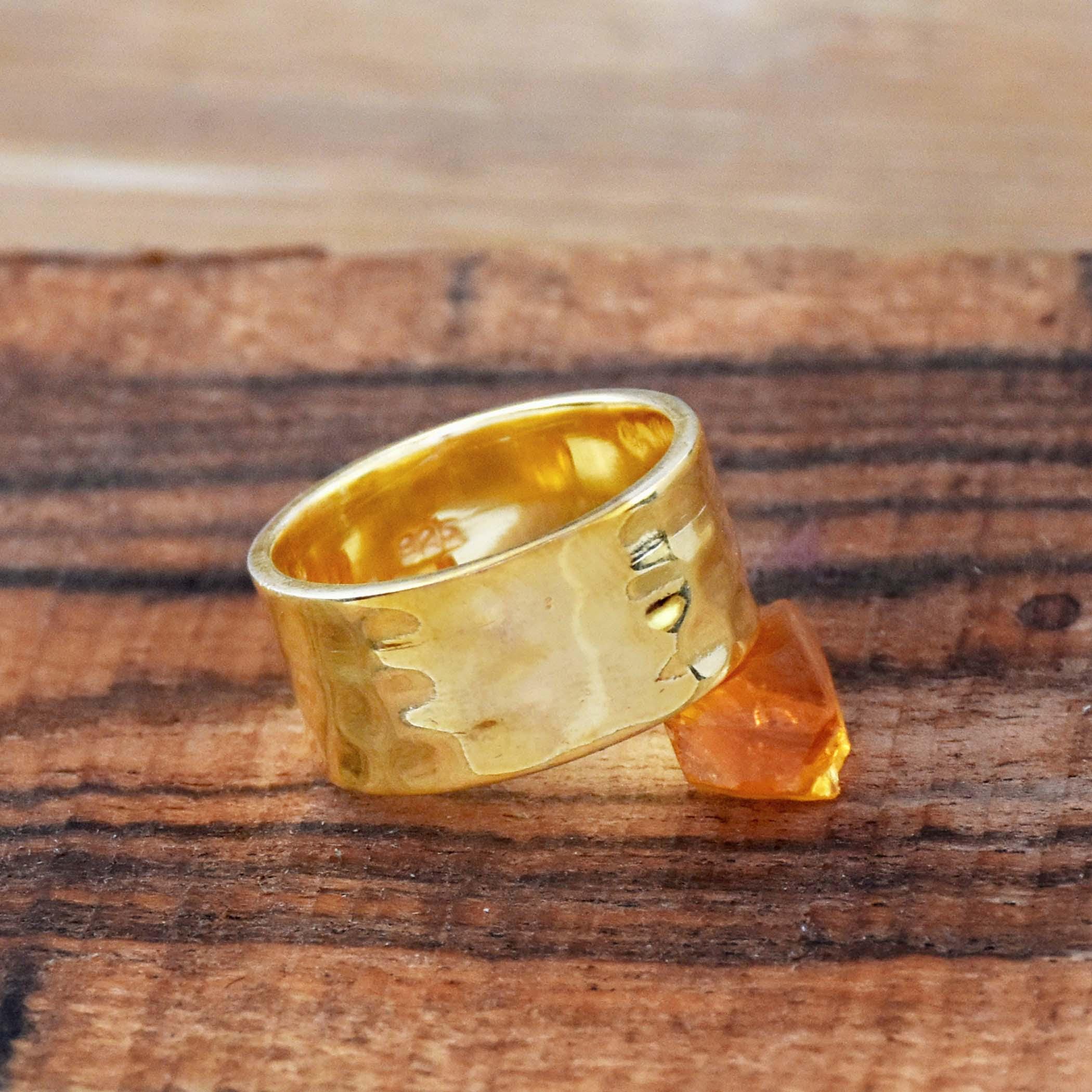 Hammered 18k Gold Vermeil Sterling Silver Ring - 10MM Wide Band - Etsy