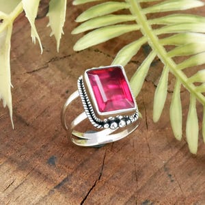 Ruby Statement Ring: 925 Sterling Silver S Ring- Double Band- Vintage Style Jewelry