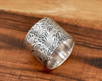 Sterling Silver Wide Band Boho Ring - Etsy