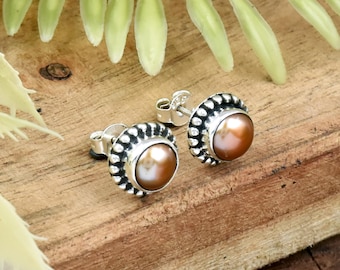 Sterling Silber Braun Perlen-Ohrstecker: Ohrringe für Frauen- Hochzeit Party Schmuck für Brautjungfern