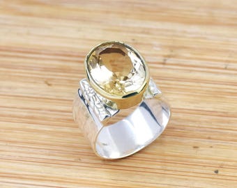 Anello con citrino martellato: gioielli in argento sterling con fascia larga e dichiarazione boho