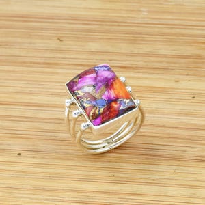 Pink Oyster Turquoise Sterling Silver Ring: Bohemian Statement Jewelry