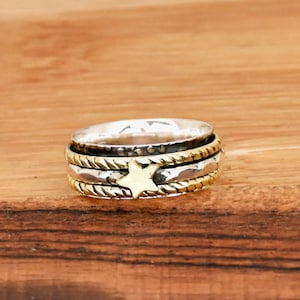 Star Spinner Ring, 925 Sterling Silver, Minimalist ring, Textured ring, Wedding Ring, Thumb Ring, Meditation Ring, Women Ring Gift For Her
