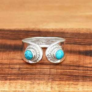 Handmade Turquoise 925 Sterling Silver Ring - Adjustable Open Statement Ring