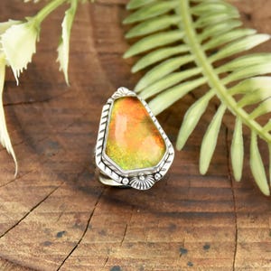 Aurora Opal Ring for women: Sterling Silver Hexagon Gemstone, Gift for her