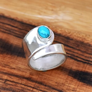 Handmade Sterling Silver Turquoise Ring: Adjustable Bohemian Gemstone