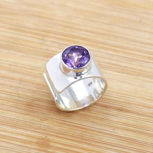 Natural Amethyst Ring 925 Sterling Silver Ring, Wide Band Ring, February Birthstone Ring, Statement Ring, Adjustable Ring, Gift For her