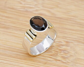 Handmade Smoky Quartz Sterling Silver Statement Ring