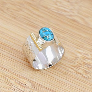 Blue Copper Turquoise Ring: Chunky Textured Sterling Silver Statement Ring