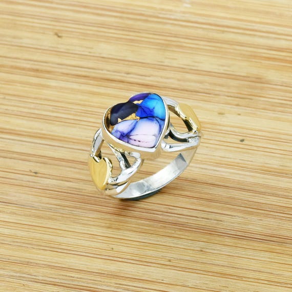 パープルターコイズハートリング：スターリングシルバー＆真鍮