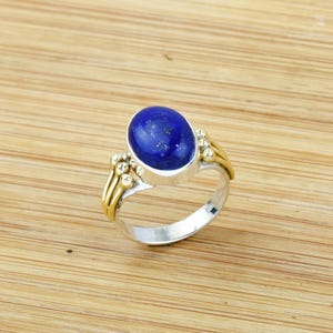 Lapis Lazuli Ring, 925 Sterling Silber Ring, Ehering, Statement Ring, zweifarbiger Ring, Oval Stein Ring, Spaltbandring, Geschenk für sie