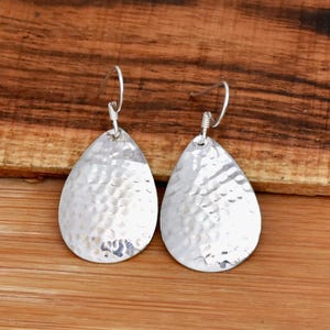 925 Sterling Silver Hammered Earrings, Dangle Earrings, Pear Shape Silver Earrings, Chunky Earrings, Drop Earrings for Women, Gift for Her