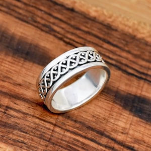 Wave Sterling Silver Spinner Ring: 925 Meditation Thumb Ring