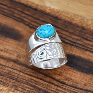 Handmade Turquoise Ring: Adjustable Sterling Silver Bohemian Ring