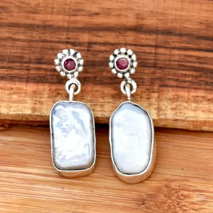 Freshwater Pearl Ruby Earrings: Sterling Silver Filigree