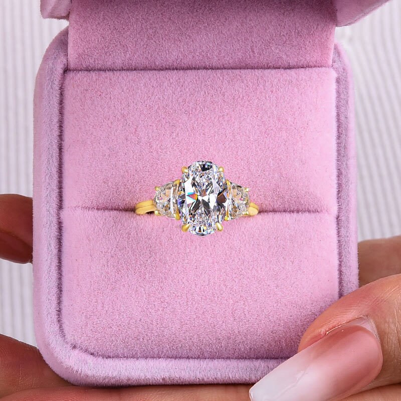 3 CT Oval Cut Moissanite Three Stone Engagement Ring 14k Solid Gold ...