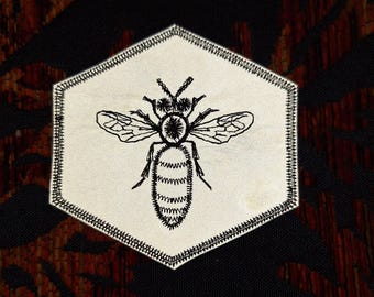 Bee honeycomb hexagon embroidered patch iron on for cloth, backpack, school bags