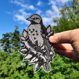 Сuckoo on a branch reflective embroidered patch iron on