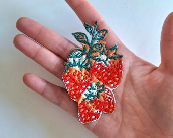 Strawberries sew on embroidered patch applique