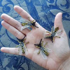 Wasp insect embroidered patches 4 pcs set
