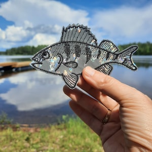 Perch fish safety reflector iron-on embroidered patch