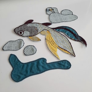 Aquarium fish and stones sew on embroidered patches set