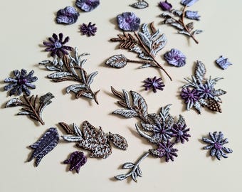Embroidered Wildflower Applique Patches, Purple Lilac Flowers