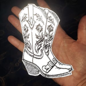Reflective embroidered patch Cowboy Boots Western Rodeo iron on