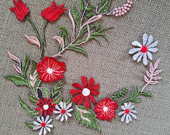 Wild flowers sew on embroidered patches set applique, wild plant