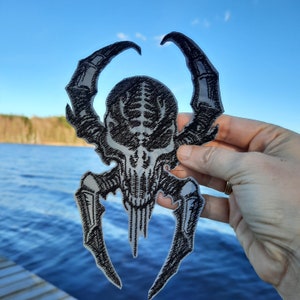Horror Biker Reflective Embroidered Spider Skull Patch