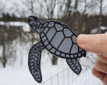 Sea turtle reflective embroidered patch iron-on