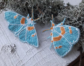 Ensemble de 2 écussons brodés à coudre papillons bleu clair, écusson antimites