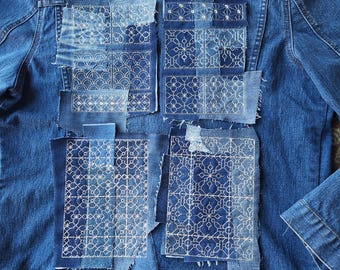 Écusson brodé Sashiko en denim recyclé appliqué à coudre