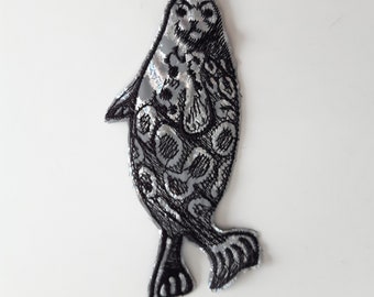 Saimaan norppa embroidered patch safety reflector iron-on, swimming, realistic seal