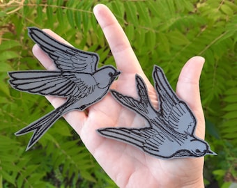 Swallow birds 2 pcs embroidered patches iron-on